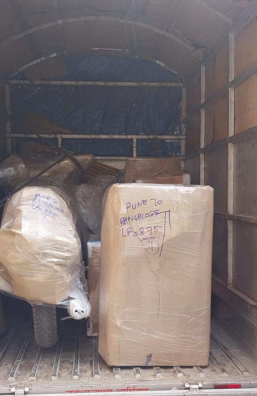 Bike and household items packed inside moving truck Pune to Bangalore